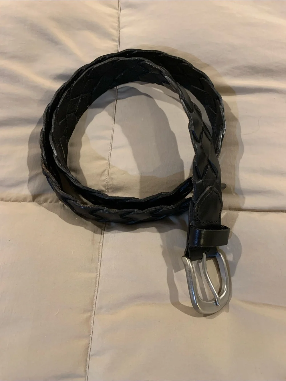 Braided Black Leather Men’s Belt with Brushed Silver Buckle 38